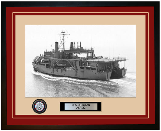 USS ORTOLAN ASR-22 Framed Navy Ship Photo Burgundy