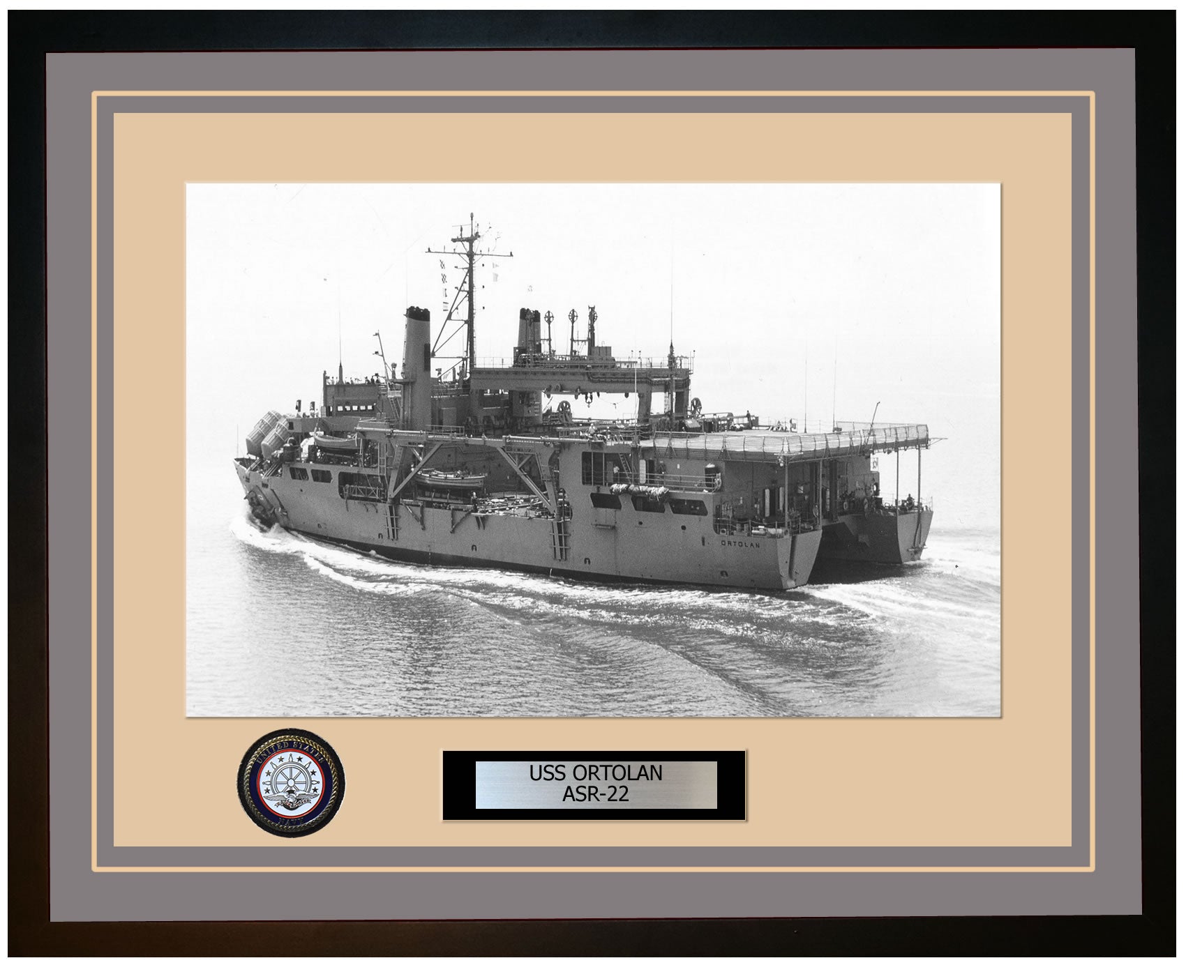 USS ORTOLAN ASR-22 Framed Navy Ship Photo Grey
