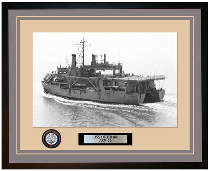 USS ORTOLAN ASR-22 Framed Navy Ship Photo Grey