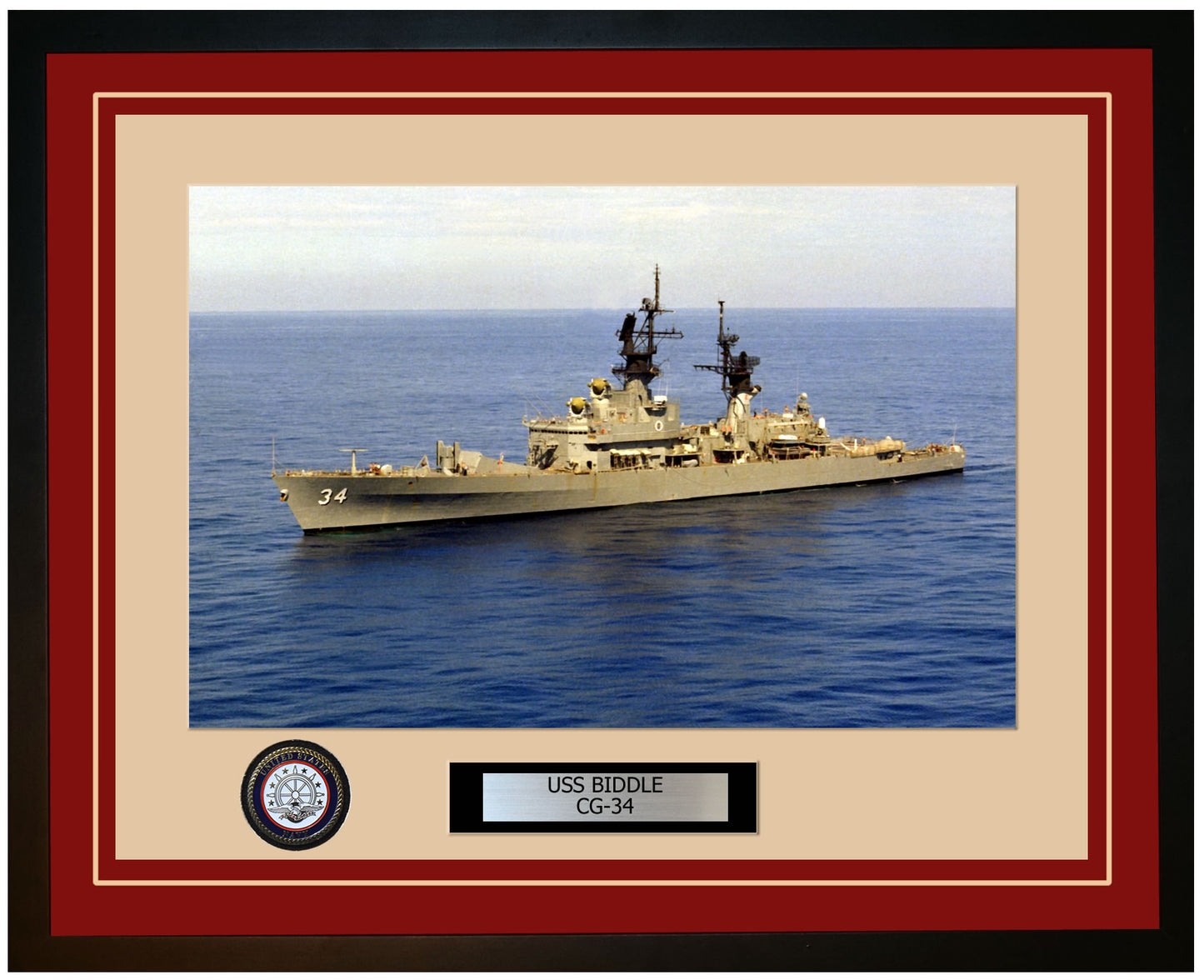 USS BIDDLE CG-34 Framed Navy Ship Photo Burgundy