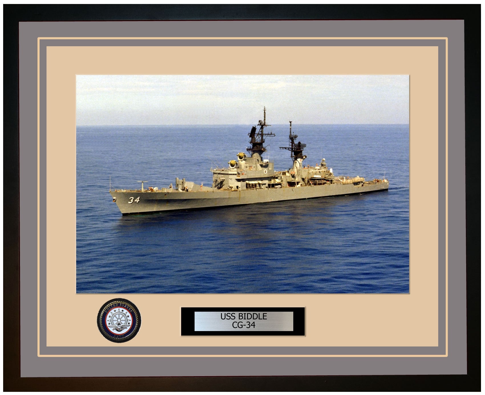 USS BIDDLE CG-34 Framed Navy Ship Photo Grey