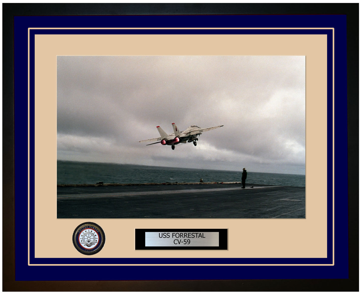 USS FORRESTAL CV-59 Framed Navy Ship Photo Blue