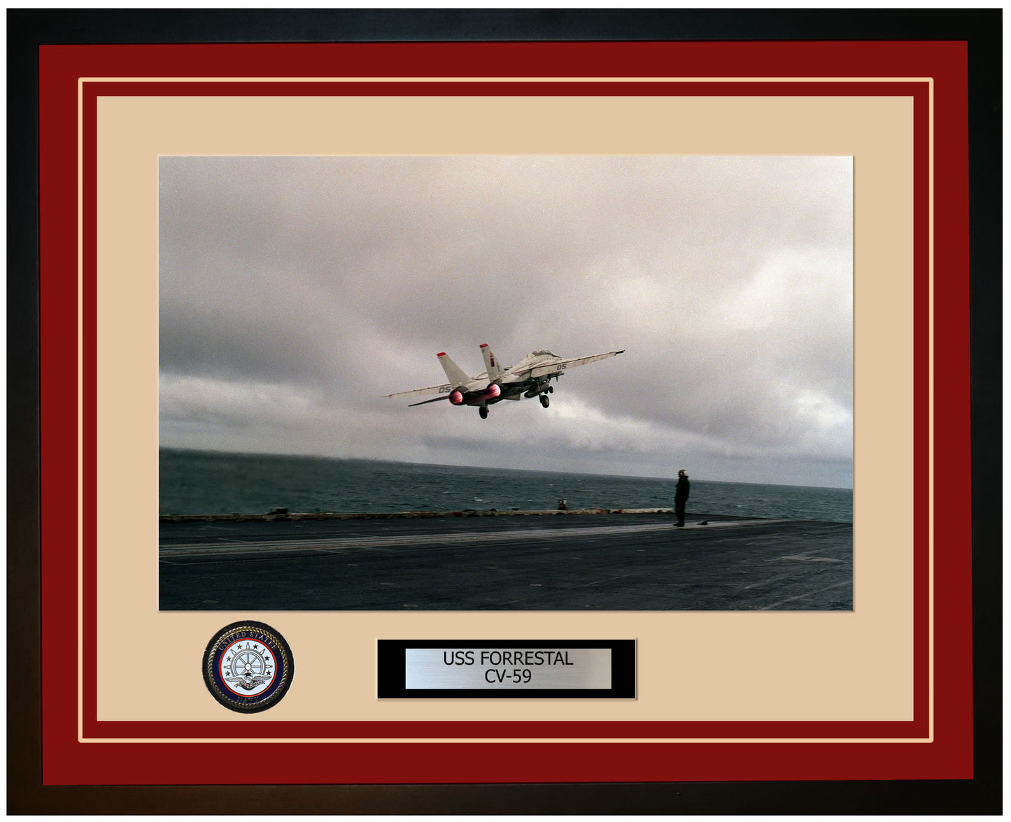 USS FORRESTAL CV-59 Framed Navy Ship Photo Burgundy