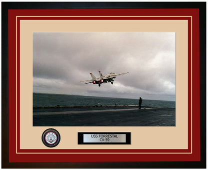 USS FORRESTAL CV-59 Framed Navy Ship Photo Burgundy