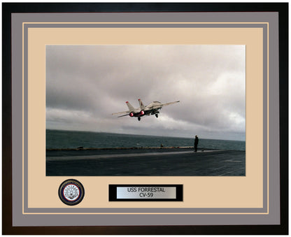 USS FORRESTAL CV-59 Framed Navy Ship Photo Grey