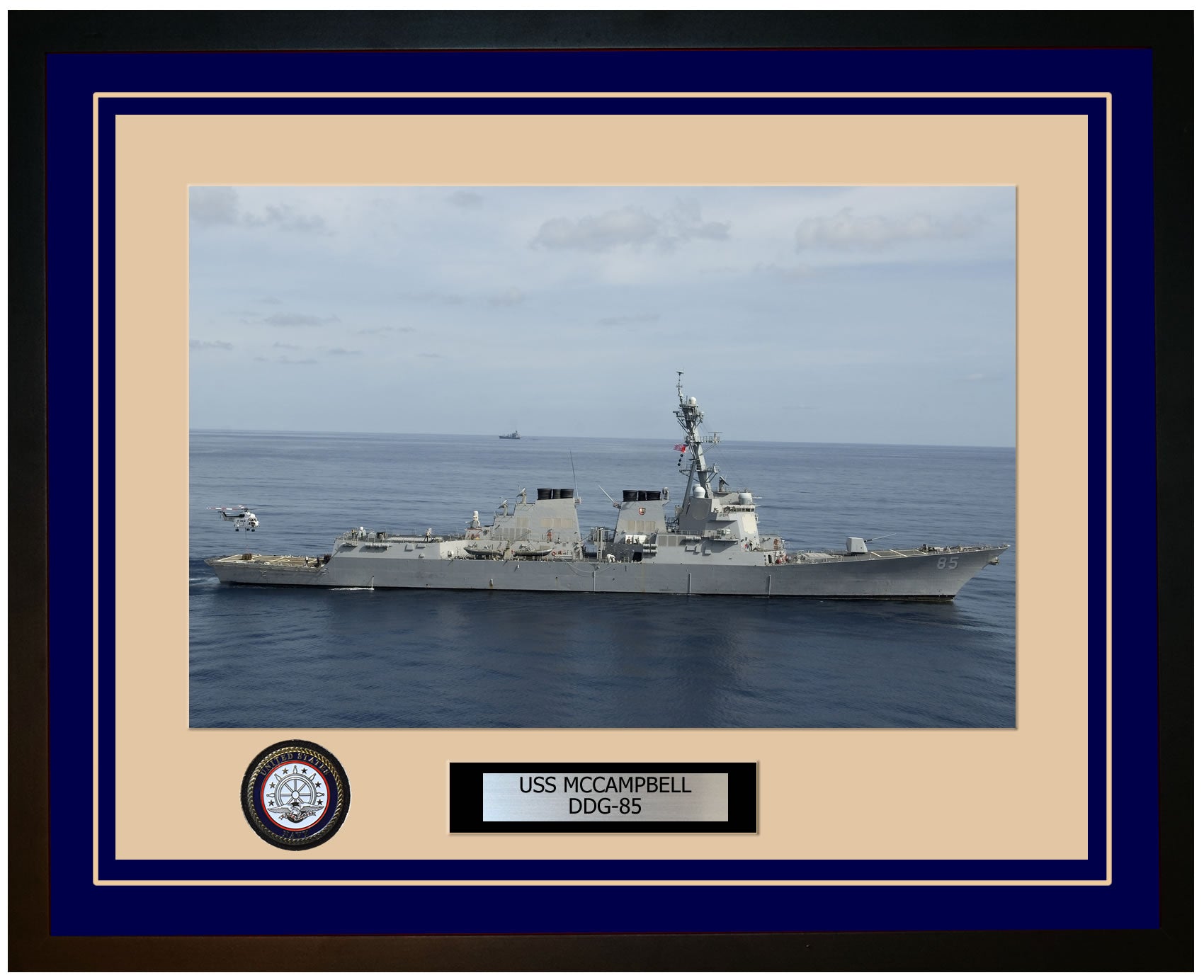 USS MCCAMPBELL DDG-85 Framed Navy Ship Photo Blue