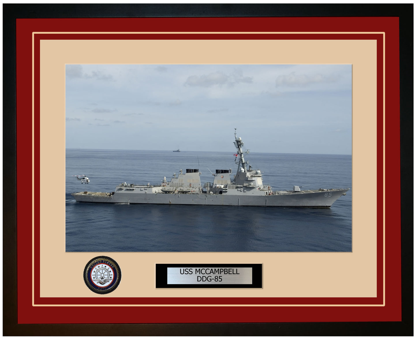 USS MCCAMPBELL DDG-85 Framed Navy Ship Photo Burgundy