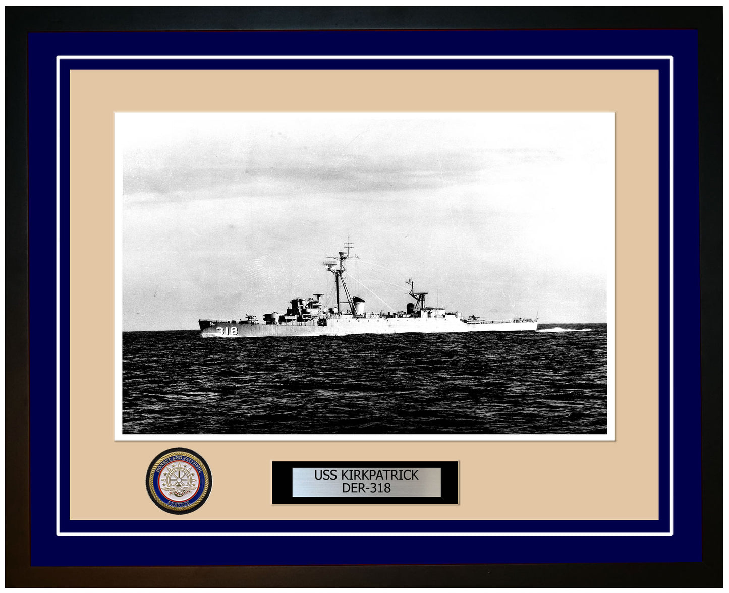 USS Kirkpatrick DER-318 Framed Navy Ship Photo Blue