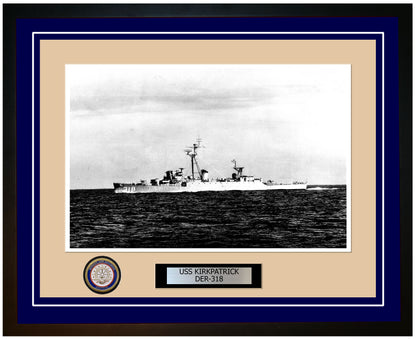 USS Kirkpatrick DER-318 Framed Navy Ship Photo Blue