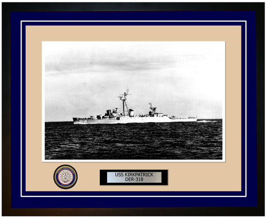 USS Kirkpatrick DER-318 Framed Navy Ship Photo Blue