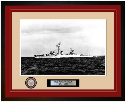 USS Kirkpatrick DER-318 Framed Navy Ship Photo Burgundy