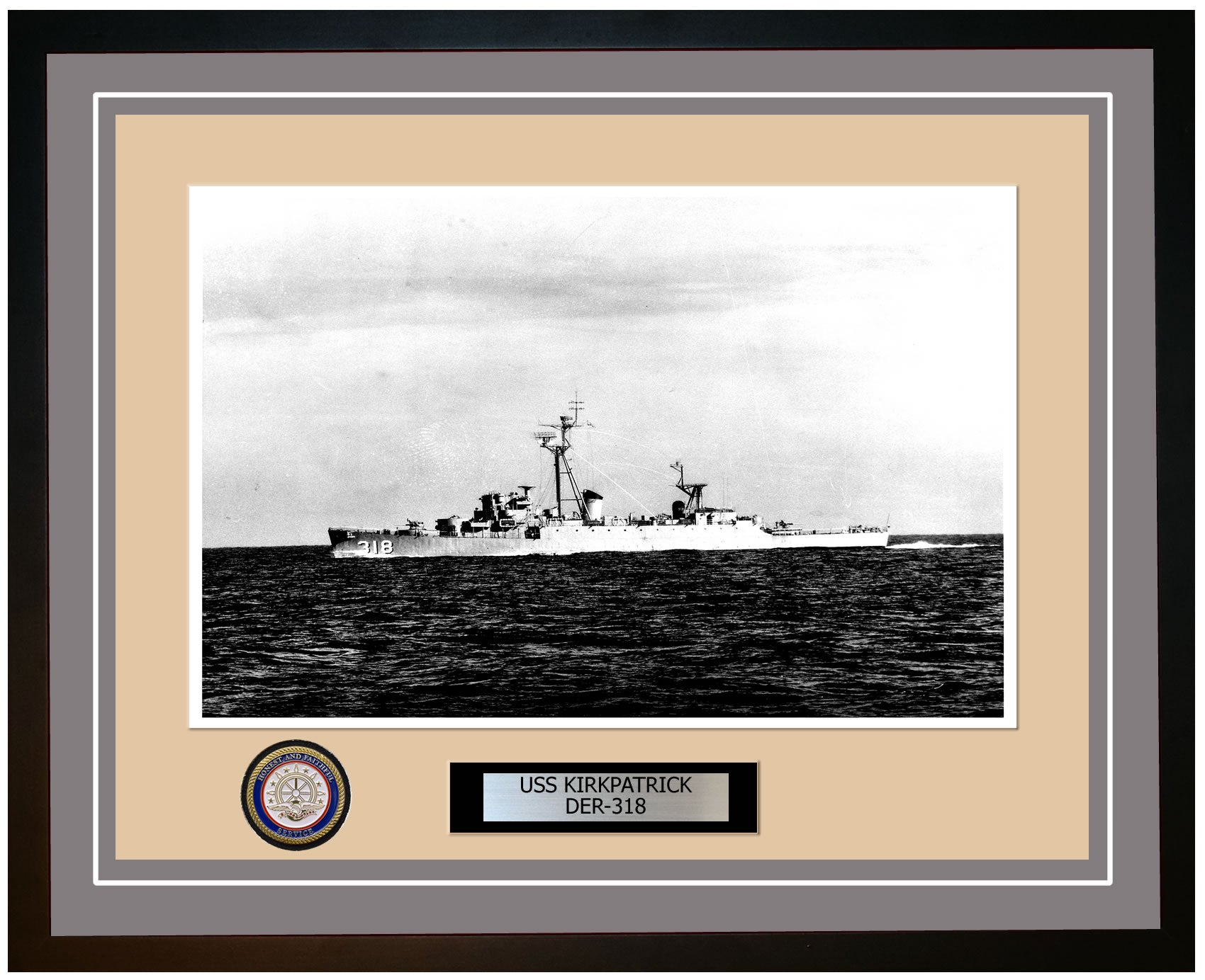 USS Kirkpatrick DER-318 Framed Navy Ship Photo Grey