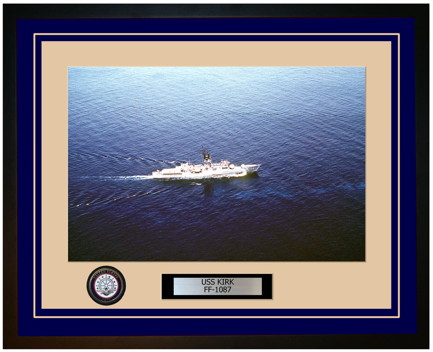 USS KIRK FF-1087 Framed Navy Ship Photo Blue