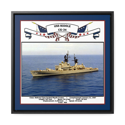 USS Biddle CG-34 Navy Floating Frame Photo Front View