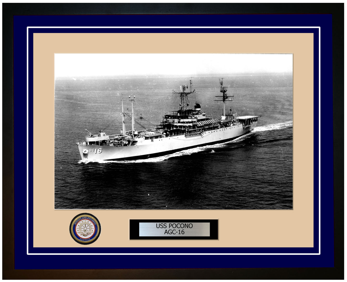 USS Pocono AGC-16 Framed Navy Ship Photo Blue