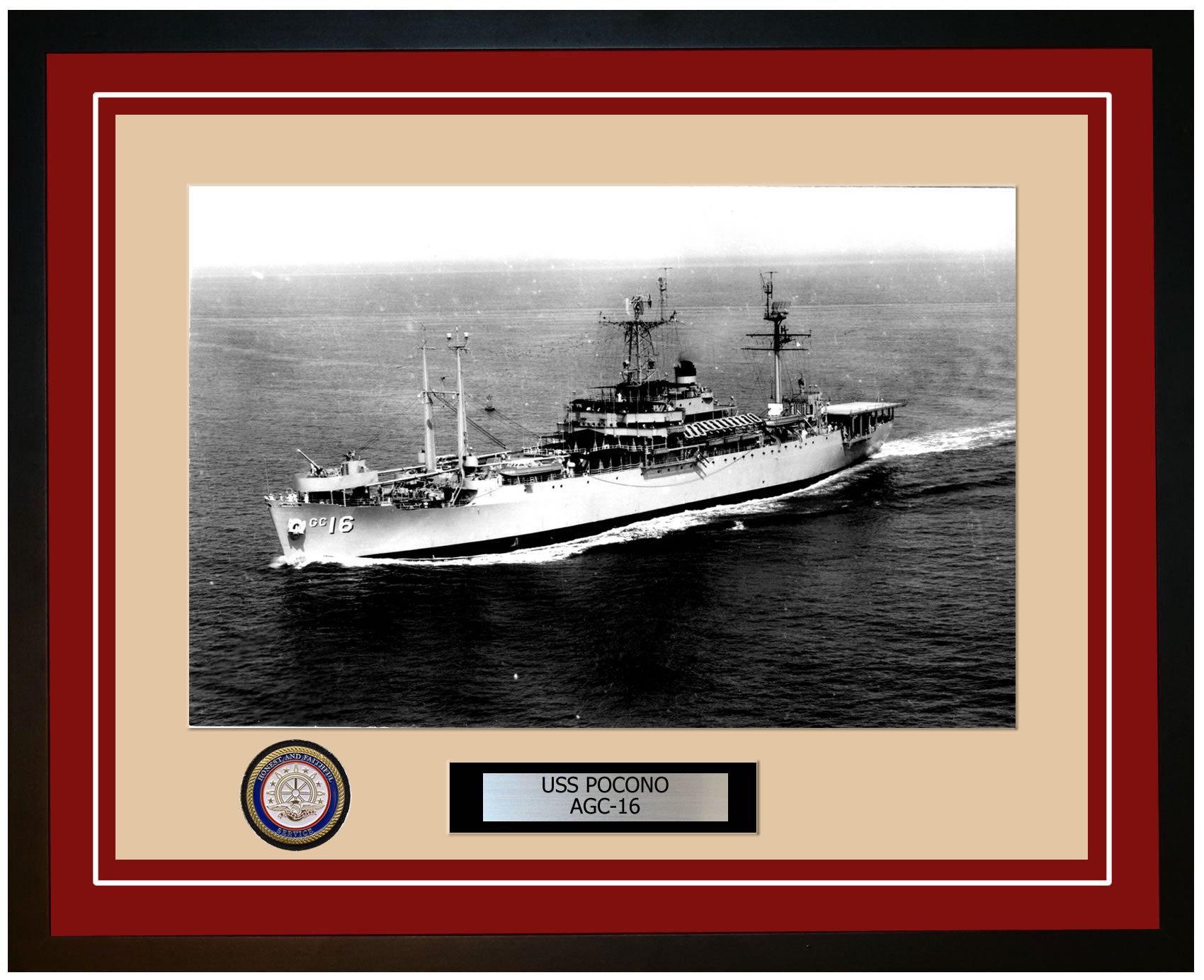 USS Pocono AGC-16 Framed Navy Ship Photo Burgundy