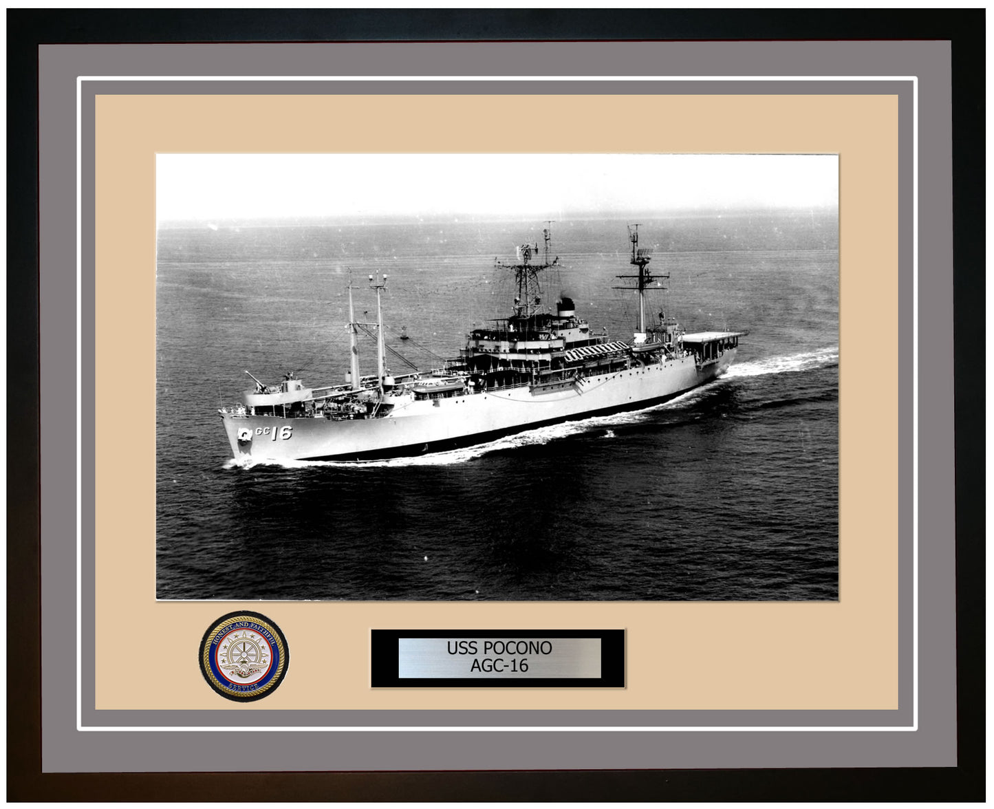 USS Pocono AGC-16 Framed Navy Ship Photo Grey