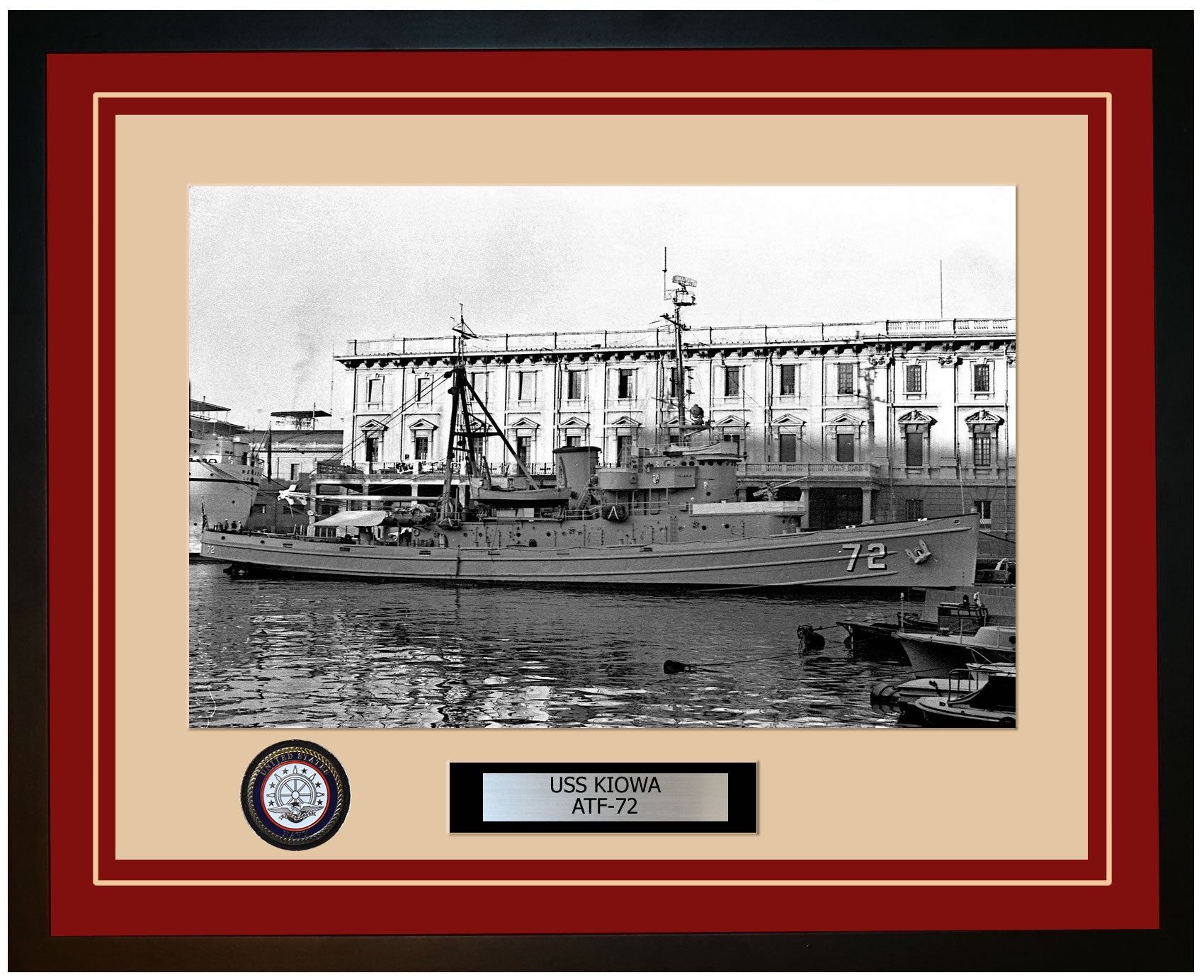 USS KIOWA ATF-72 Framed Navy Ship Photo Burgundy