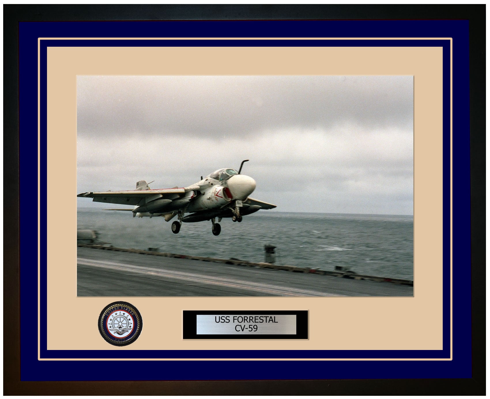 USS FORRESTAL CV-59 Framed Navy Ship Photo Blue