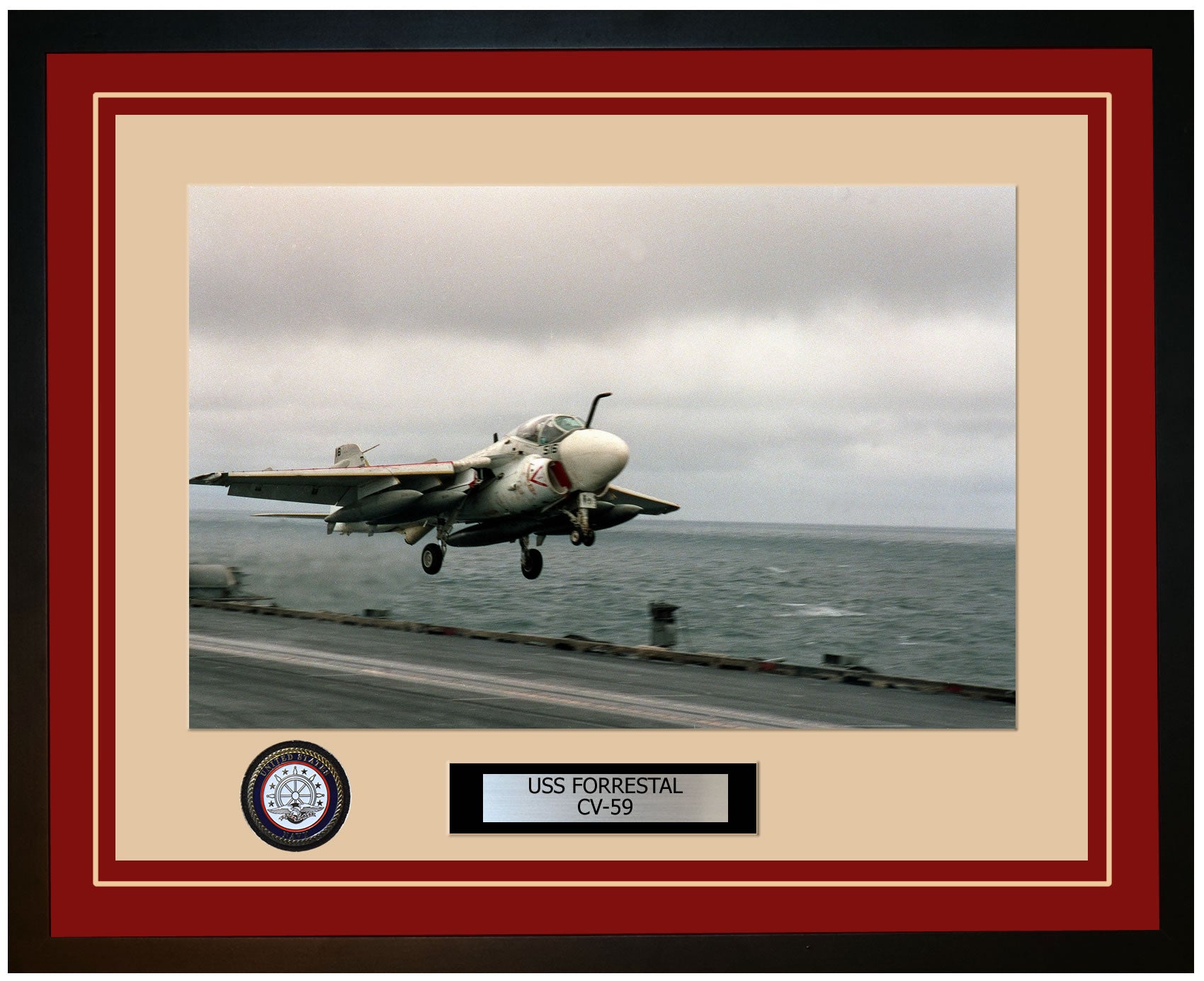 USS FORRESTAL CV-59 Framed Navy Ship Photo Burgundy
