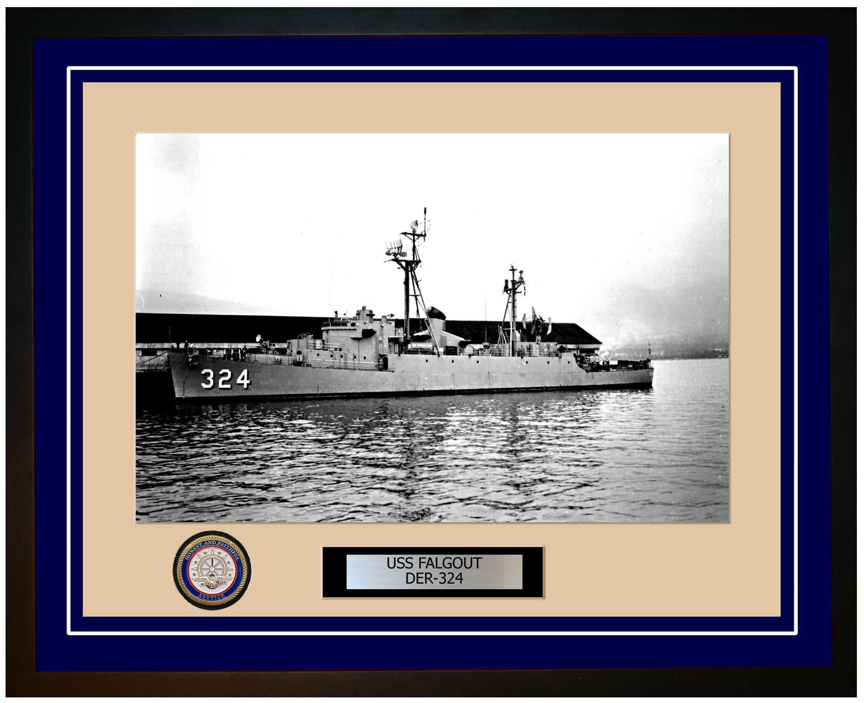 USS Falgout DER-324 Framed Navy Ship Photo Blue