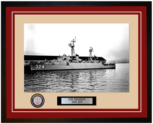 USS Falgout DER-324 Framed Navy Ship Photo Burgundy