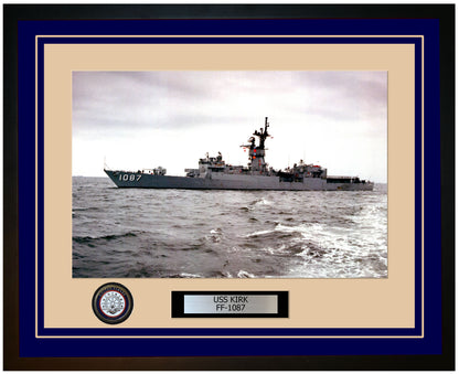 USS KIRK FF-1087 Framed Navy Ship Photo Blue