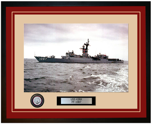 USS KIRK FF-1087 Framed Navy Ship Photo Burgundy