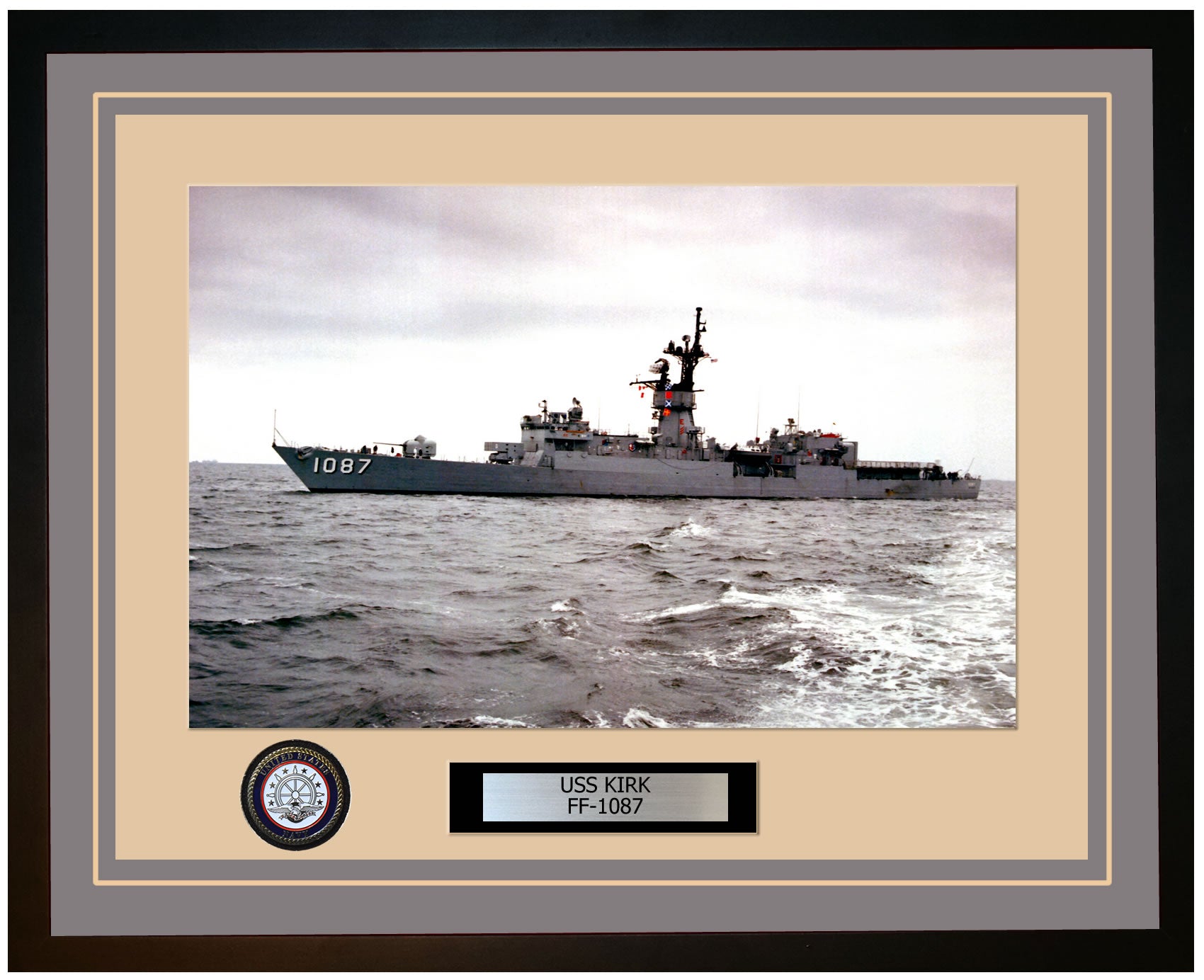 USS KIRK FF-1087 Framed Navy Ship Photo Grey