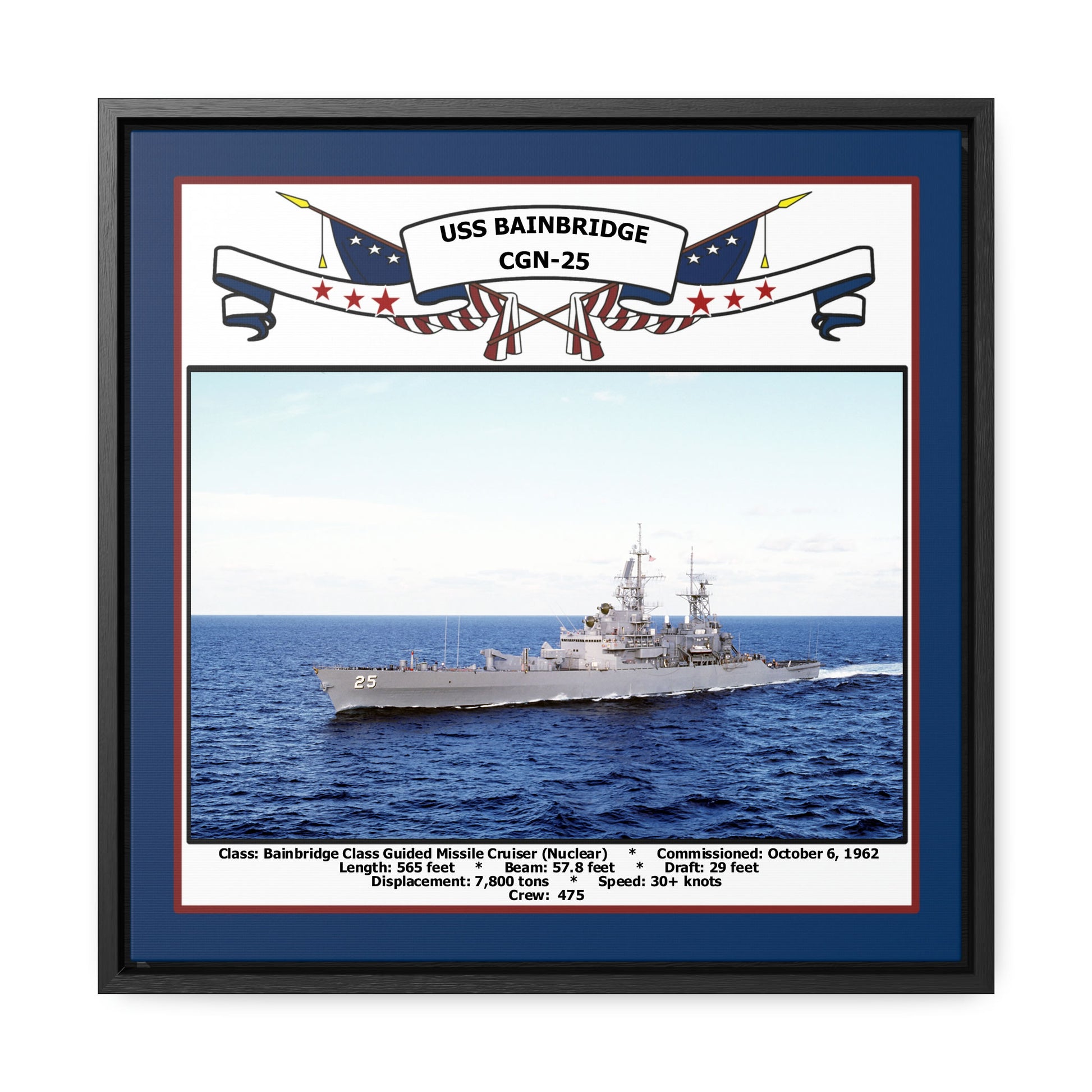 USS Bainbridge CGN-25 Navy Floating Frame Photo Front View