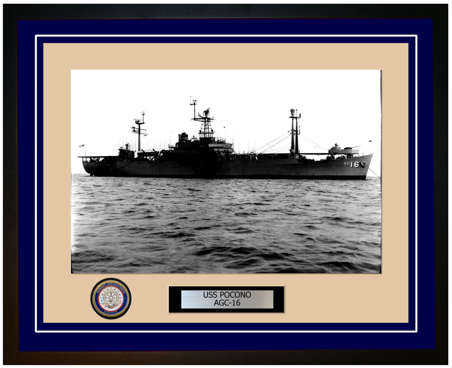USS Pocono AGC-16 Framed Navy Ship Photo Blue