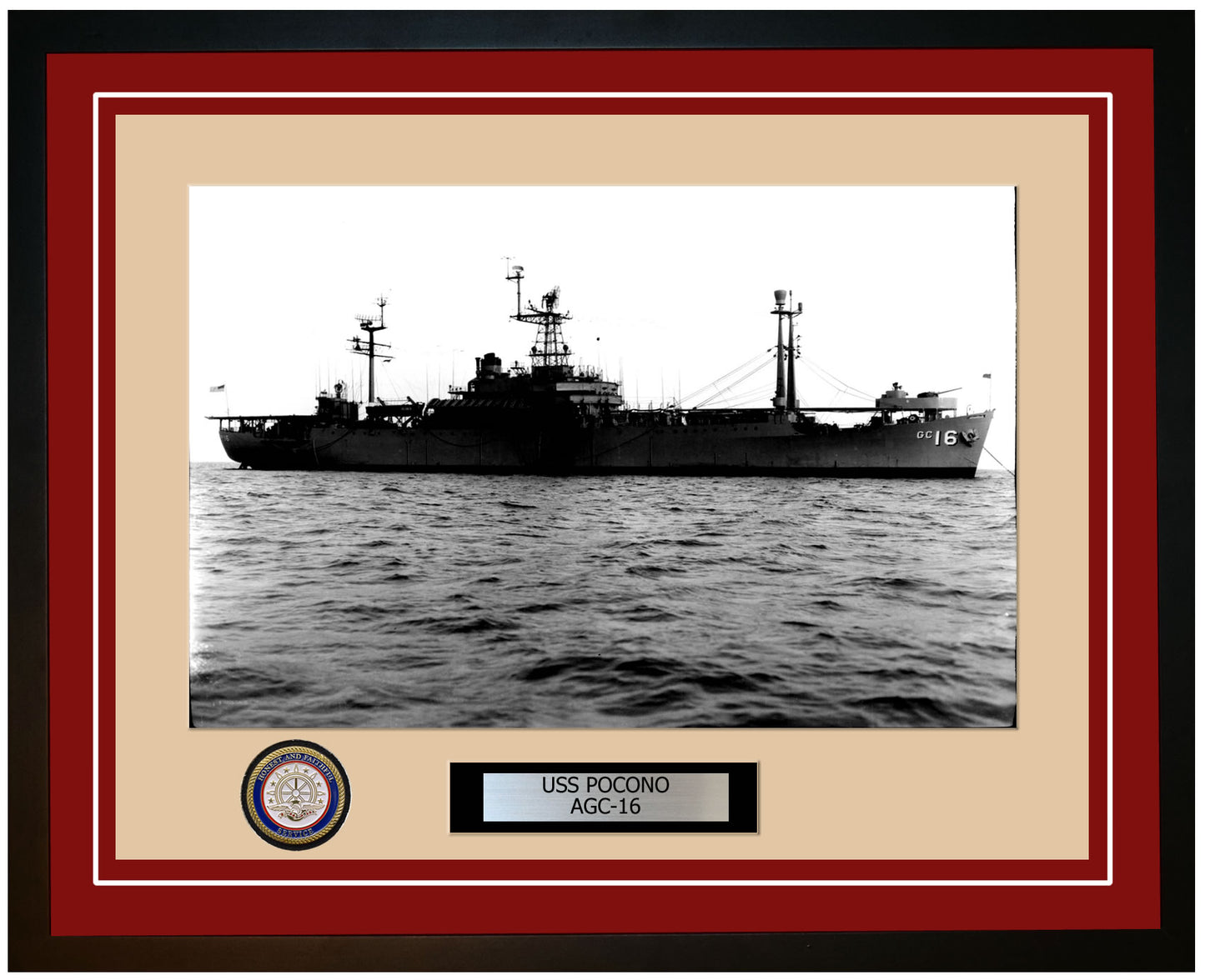 USS Pocono AGC-16 Framed Navy Ship Photo Burgundy