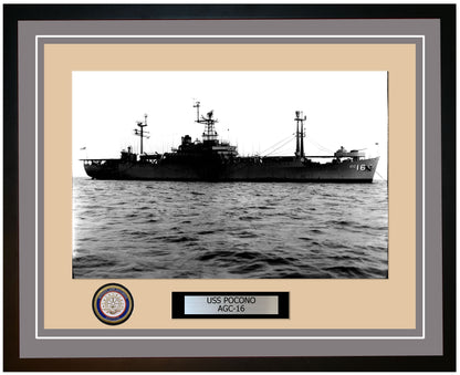 USS Pocono AGC-16 Framed Navy Ship Photo Grey