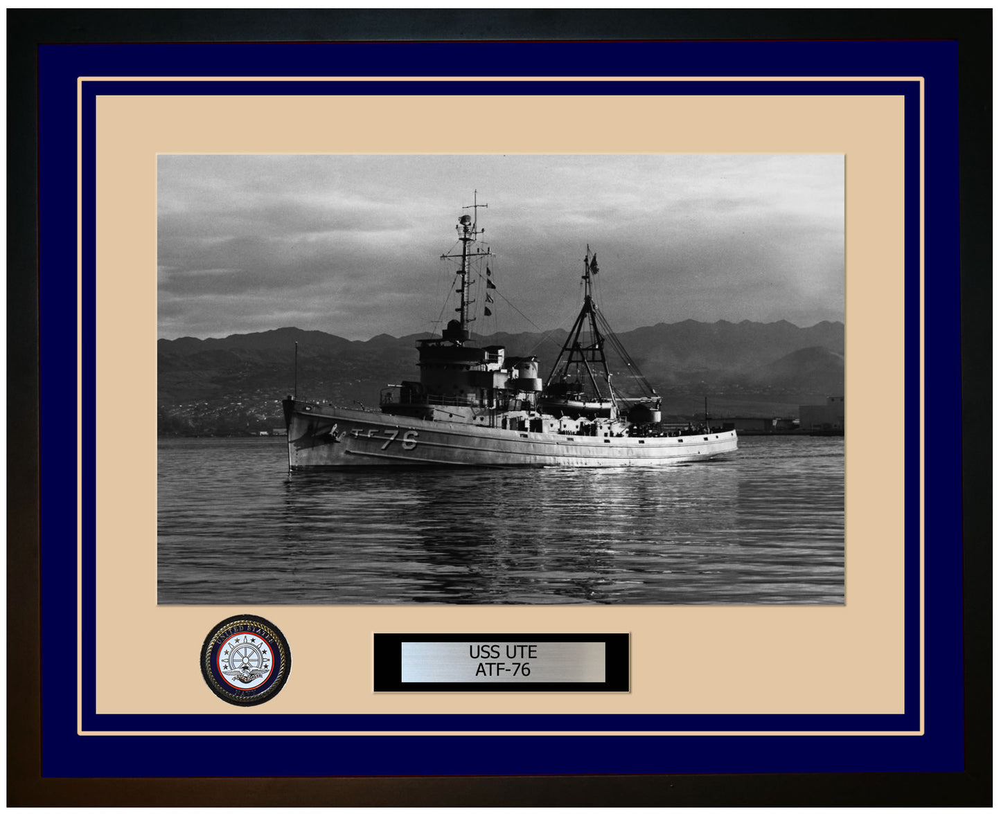 USS UTE ATF-76 Framed Navy Ship Photo Blue