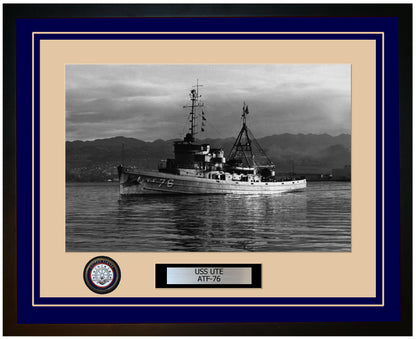 USS UTE ATF-76 Framed Navy Ship Photo Blue