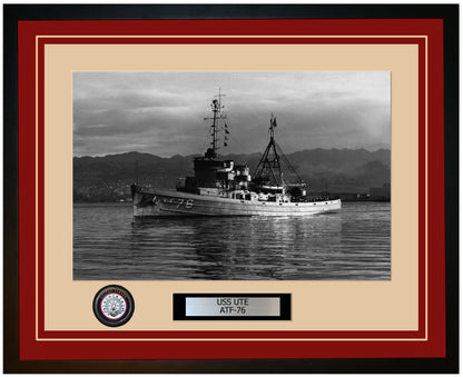 USS UTE ATF-76 Framed Navy Ship Photo Burgundy