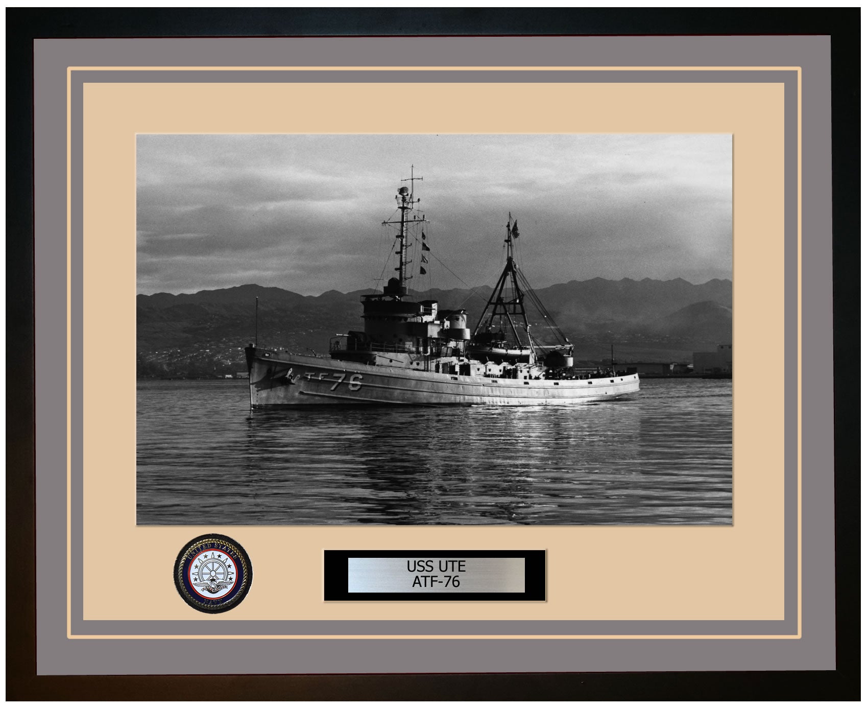 USS UTE ATF-76 Framed Navy Ship Photo Grey