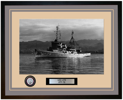 USS UTE ATF-76 Framed Navy Ship Photo Grey