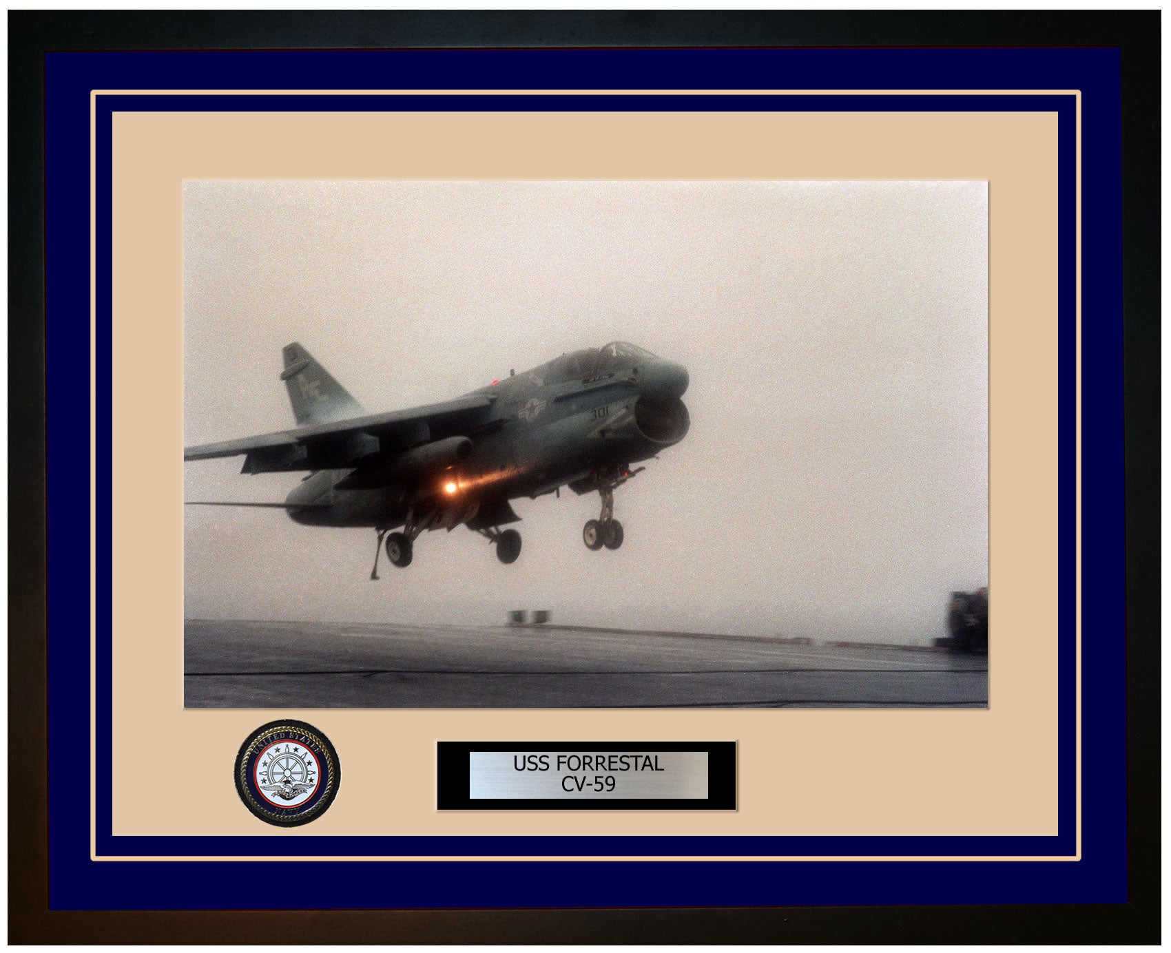 USS FORRESTAL CV-59 Framed Navy Ship Photo Blue