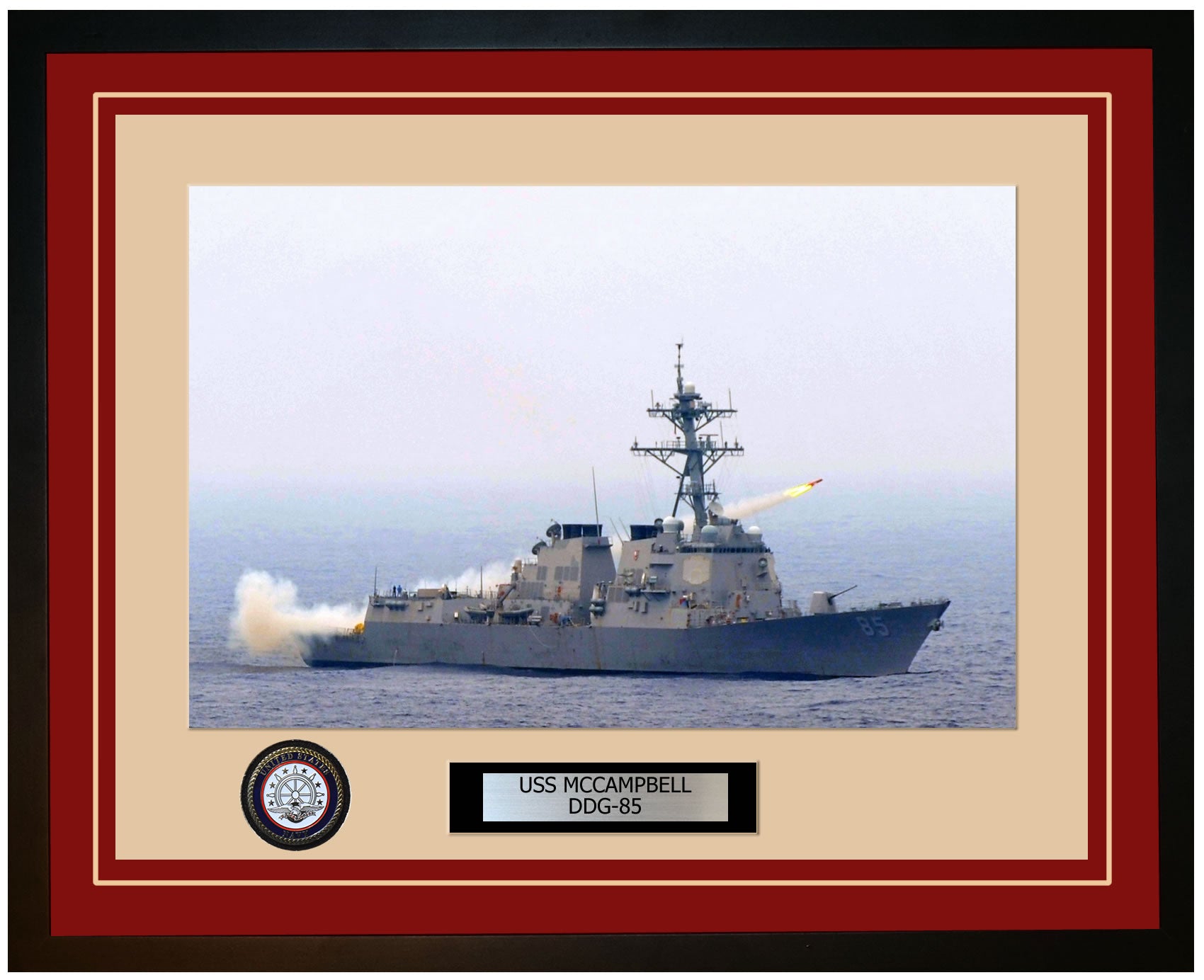 USS MCCAMPBELL DDG-85 Framed Navy Ship Photo Burgundy