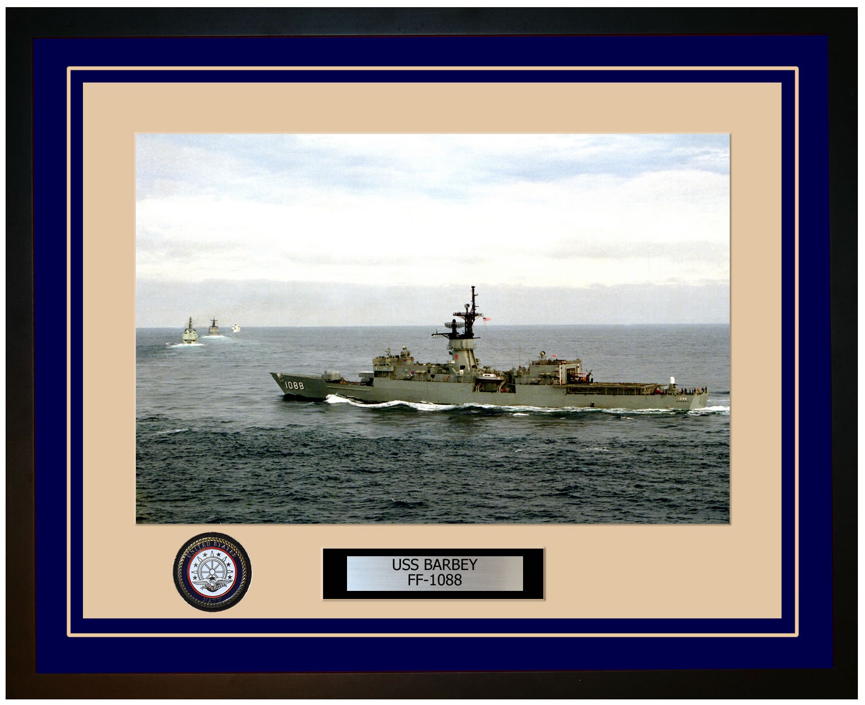 USS BARBEY FF-1088 Framed Navy Ship Photo Blue