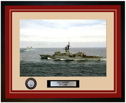 USS BARBEY FF-1088 Framed Navy Ship Photo Burgundy