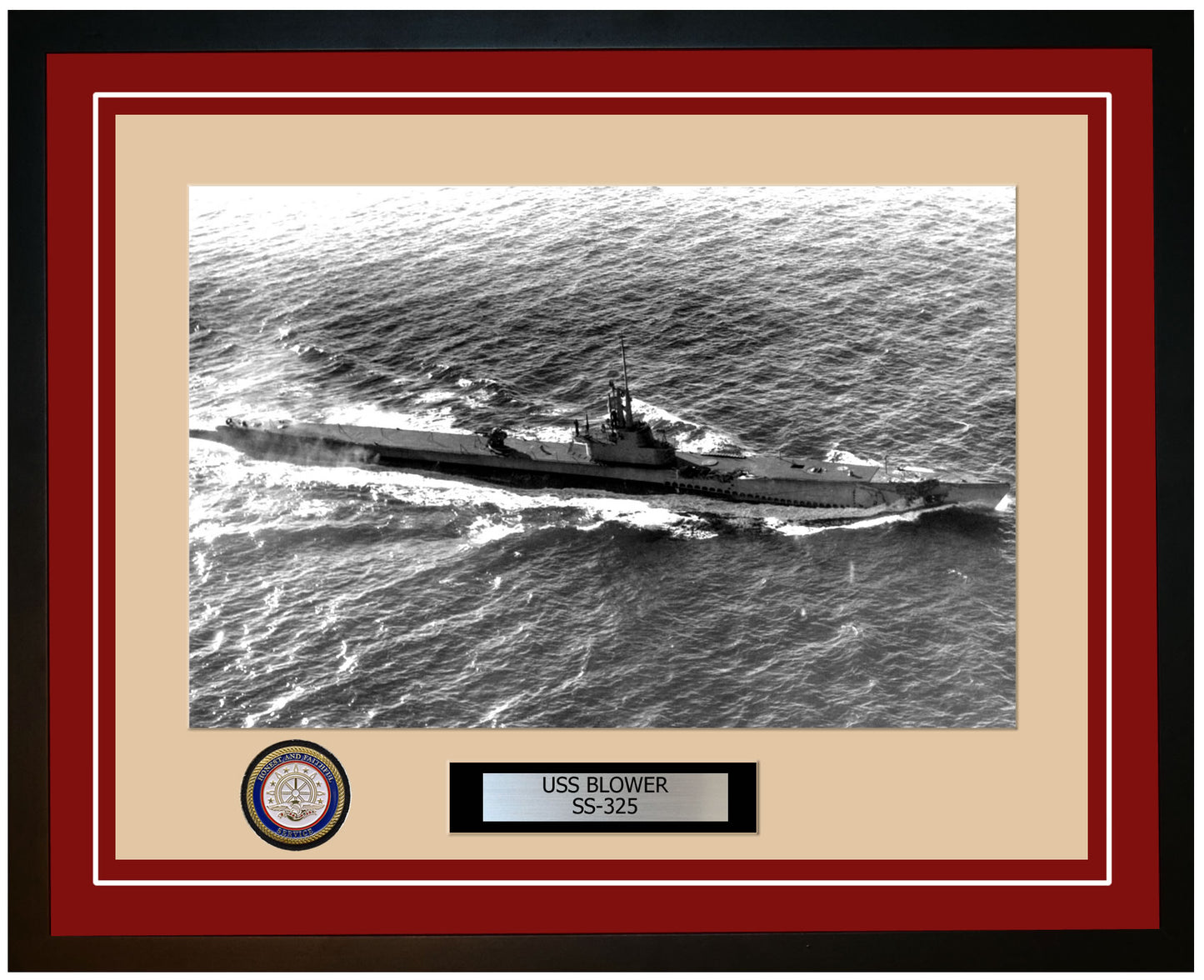 USS Blower SS-325 Framed Navy Ship Photo Burgundy