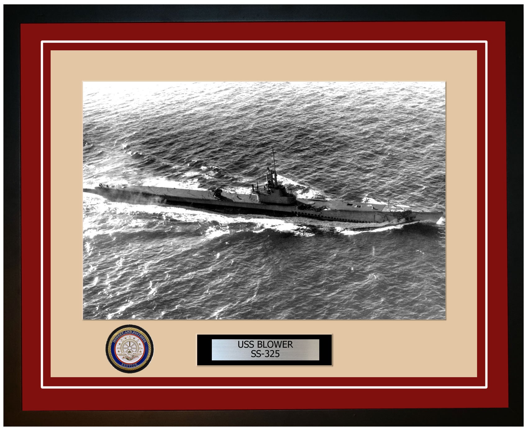 USS Blower SS-325 Framed Navy Ship Photo Burgundy