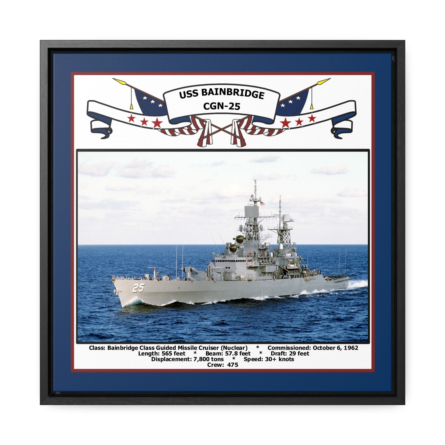 USS Bainbridge CGN-25 Navy Floating Frame Photo Front View