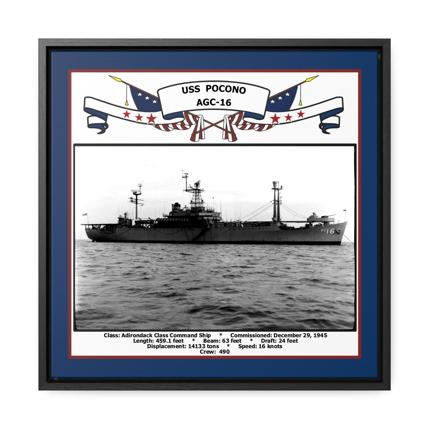 USS Pocono AGC-16 Navy Floating Frame Photo Front View
