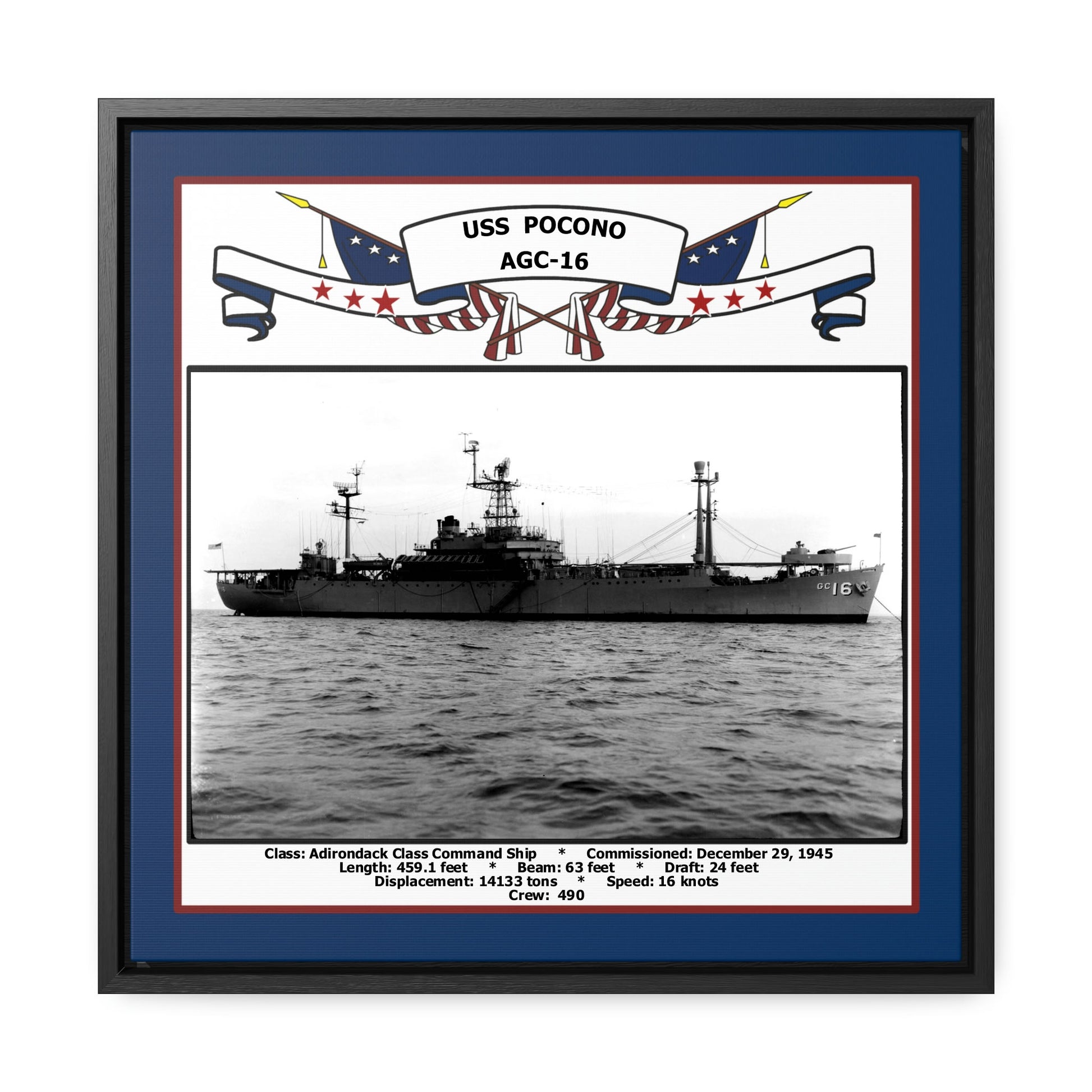 USS Pocono AGC-16 Navy Floating Frame Photo Front View