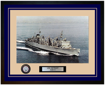 USS DETROIT AOE-4 Framed Navy Ship Photo Blue