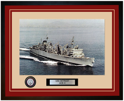 USS DETROIT AOE-4 Framed Navy Ship Photo Burgundy