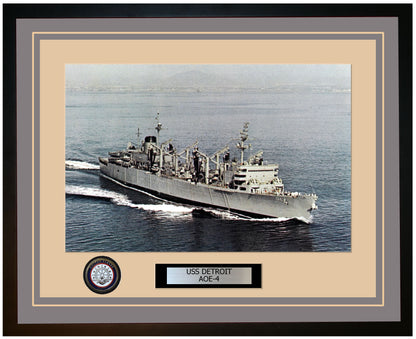 USS DETROIT AOE-4 Framed Navy Ship Photo Grey